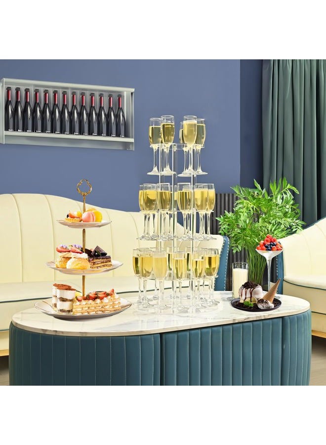 Laumffon Champagne Tower, Clear Acrylic Champagne Display Rack Stand with 32 Slots, 3 Tier Floating Sight Champagne Flute Holder for Party, Wedding, School (2Sets-Circle) - Image 2