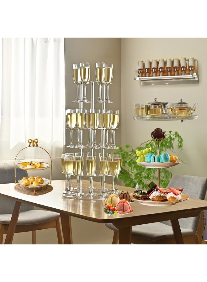 Laumffon Champagne Tower, Clear Acrylic Champagne Display Rack Stand with 32 Slots, 3 Tier Floating Sight Champagne Flute Holder for Party, Wedding, School (2Sets-Circle) - Image 5