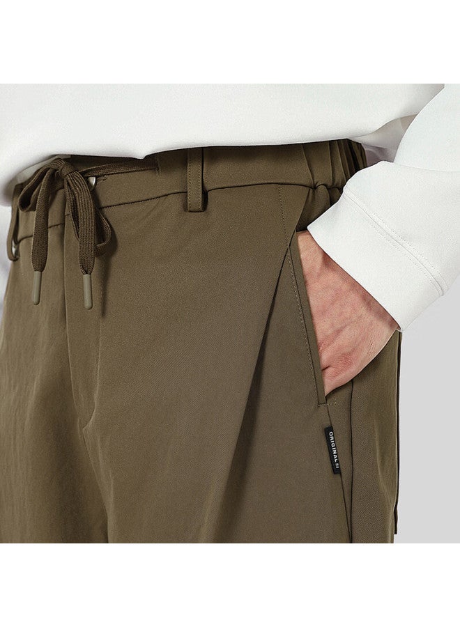 Markless Men's Casual Pants, Autumn And Winter, Easy-care, Draping, Elastic Waistband, Solid Color Trousers, Versatile Comfortable Pants 4857, Coffee Color, Size 36 - Image 2