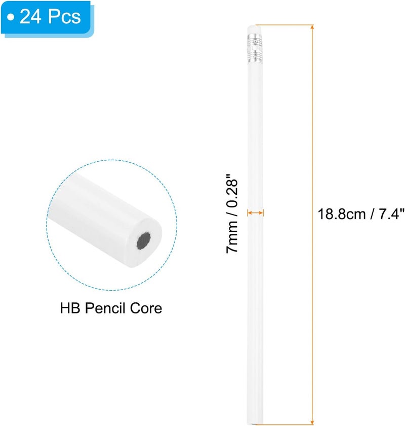 PATIKIL Round Pencils, 24 Pcs Triangle HB Graphite Pencil Wooden Pencils with Eraser for Classroom Office Writing Drawing Supplies, White - Image 2
