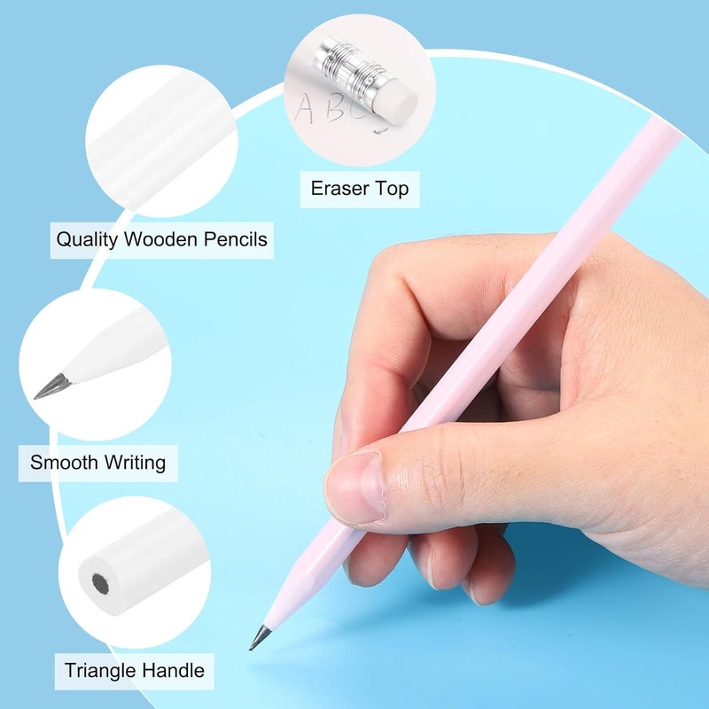 PATIKIL Round Pencils, 24 Pcs Triangle HB Graphite Pencil Wooden Pencils with Eraser for Classroom Office Writing Drawing Supplies, White - Image 3