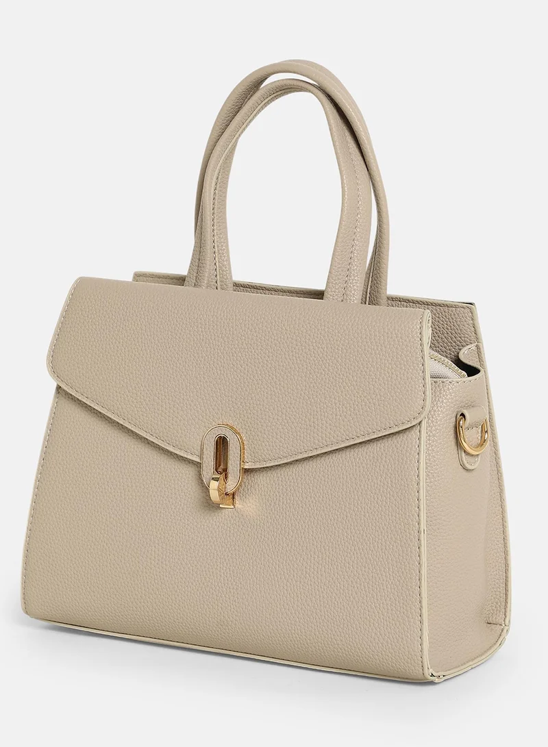 Haute Sauce Solid Interlock Regular Vegan Leather Hand Bag For Women