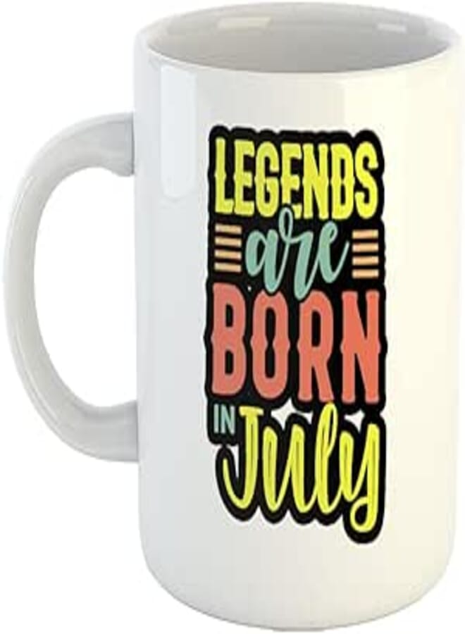 Happu - Printed Ceramic Coffee Mug, July Birthday Wishes, Legends are Born in July, Birthday Gift for Brother/Sister/Wife/Husband, Birthday Gift for Mother/Father/Boss/Friend, 325 ML(11Oz), 3779-WH