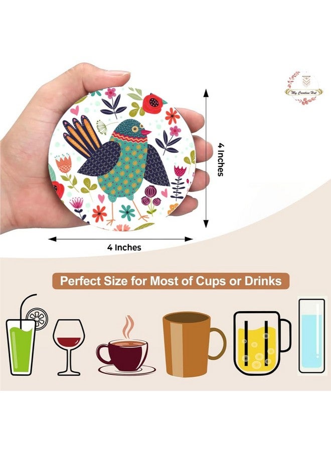 MY CREATIVE HUT My Creative Hut Tea Coasters Set of 6, Beautiful Design with Stand for Tea Cups, Coffee Mugs, and Glasses, Ideal for Gifting (Birds Art) - Image 2