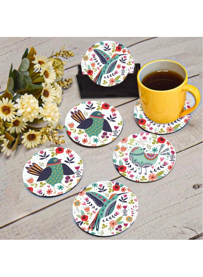 MY CREATIVE HUT My Creative Hut Tea Coasters Set of 6, Beautiful Design with Stand for Tea Cups, Coffee Mugs, and Glasses, Ideal for Gifting (Birds Art) - Image 1