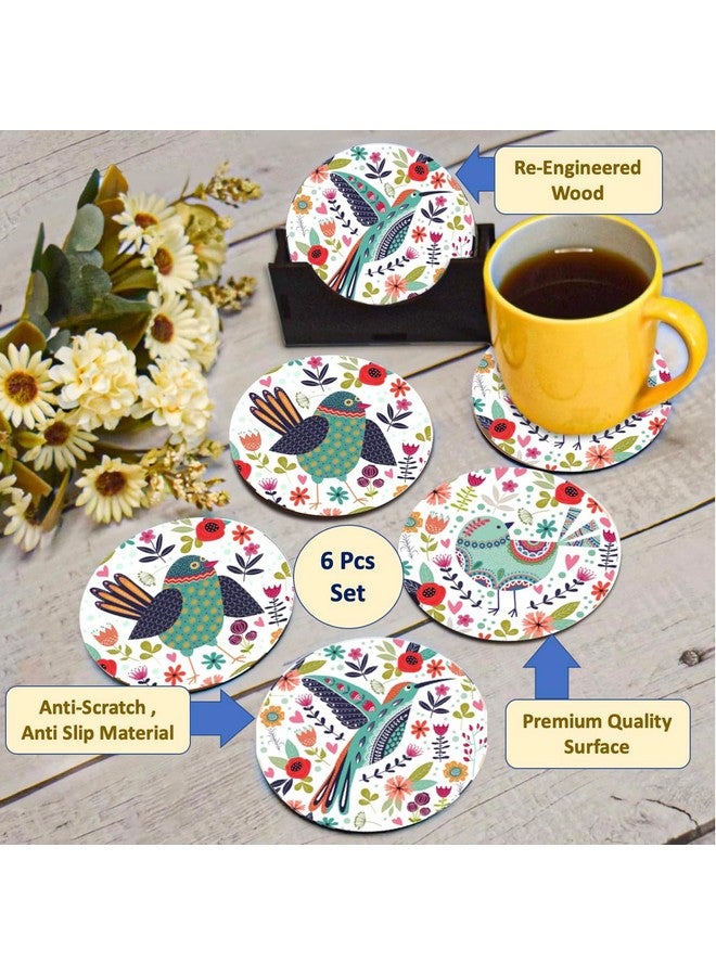 MY CREATIVE HUT My Creative Hut Tea Coasters Set of 6, Beautiful Design with Stand for Tea Cups, Coffee Mugs, and Glasses, Ideal for Gifting (Birds Art) - Image 5