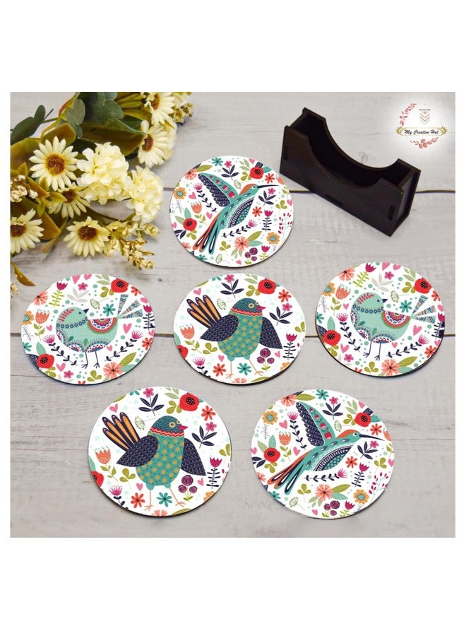MY CREATIVE HUT My Creative Hut Tea Coasters Set of 6, Beautiful Design with Stand for Tea Cups, Coffee Mugs, and Glasses, Ideal for Gifting (Birds Art) - Image 4