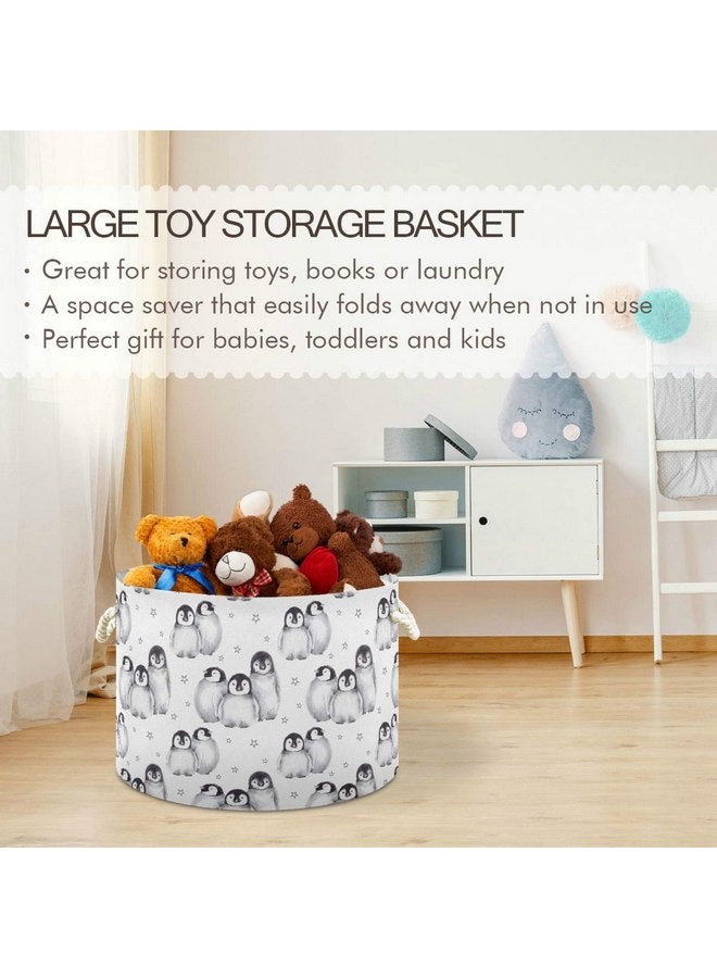 ALAZA Penguin Storage Basket Penguin Basket Large Penguin Storage Basket Round Baby Clothes Hamper Bin Canvas Organizer Box Cotton Rope Collapsible Bucket - Image 4