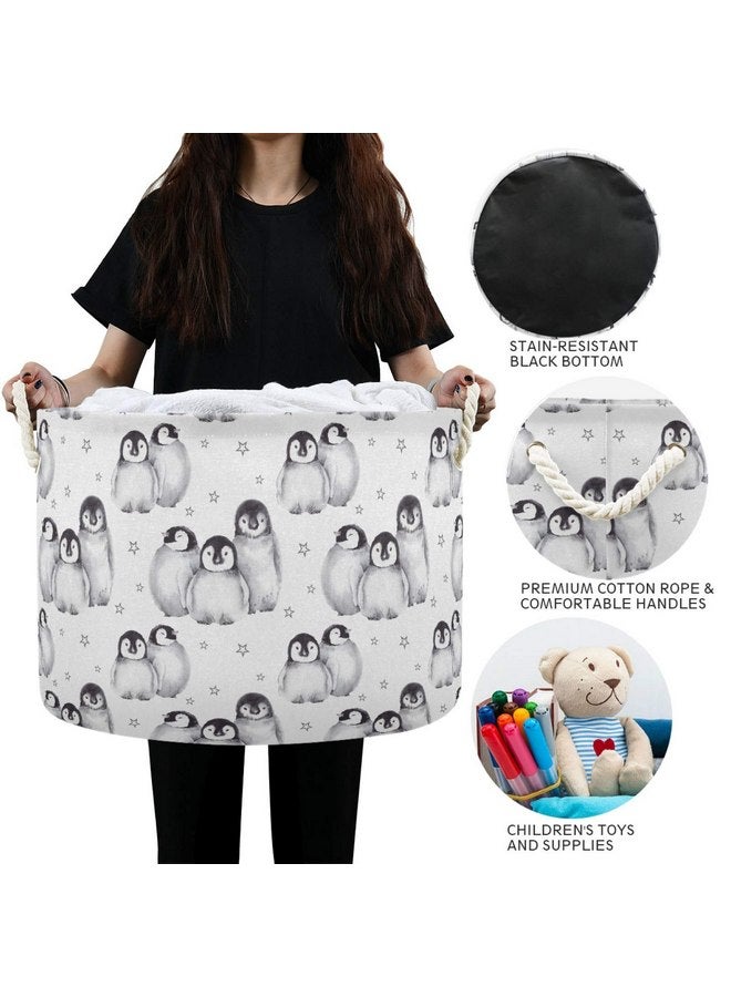 ALAZA Penguin Storage Basket Penguin Basket Large Penguin Storage Basket Round Baby Clothes Hamper Bin Canvas Organizer Box Cotton Rope Collapsible Bucket - Image 2