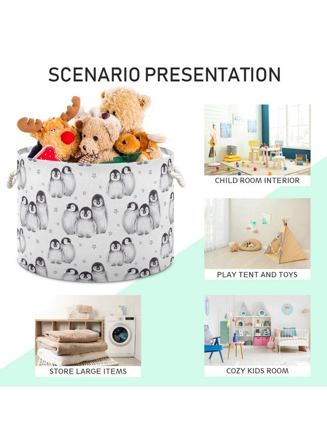 ALAZA Penguin Storage Basket Penguin Basket Large Penguin Storage Basket Round Baby Clothes Hamper Bin Canvas Organizer Box Cotton Rope Collapsible Bucket - Image 3