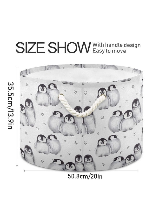 ALAZA Penguin Storage Basket Penguin Basket Large Penguin Storage Basket Round Baby Clothes Hamper Bin Canvas Organizer Box Cotton Rope Collapsible Bucket - Image 5