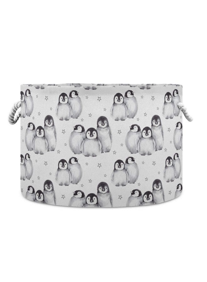 ALAZA Penguin Storage Basket Penguin Basket Large Penguin Storage Basket Round Baby Clothes Hamper Bin Canvas Organizer Box Cotton Rope Collapsible Bucket - Image 1