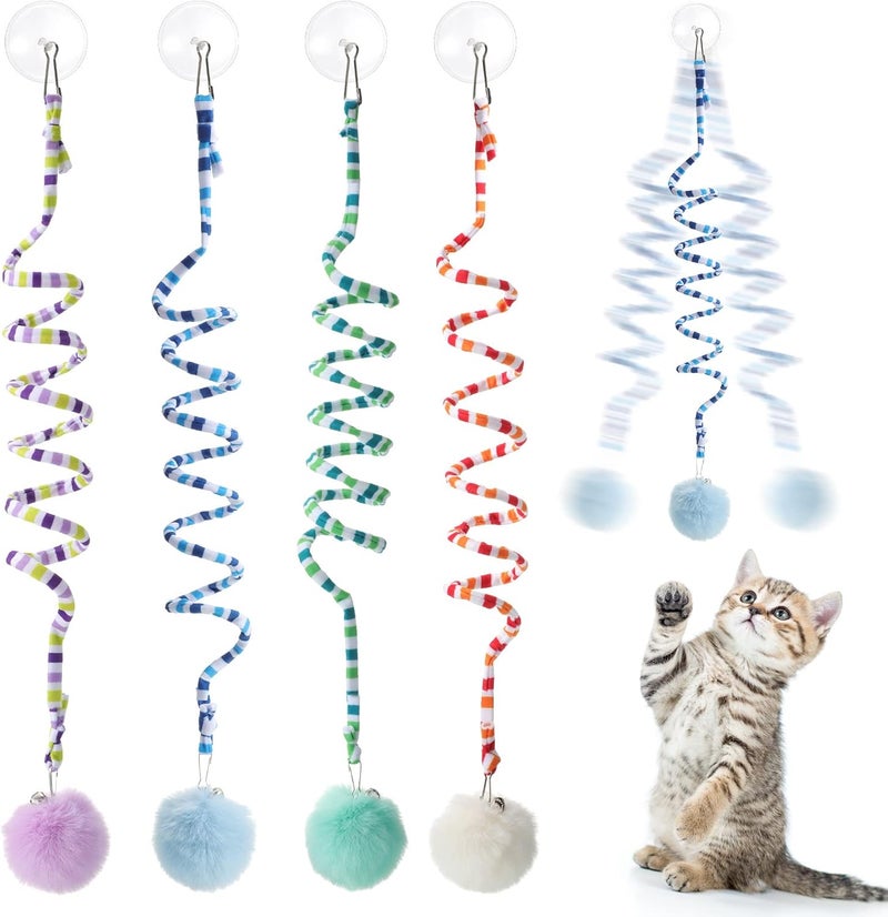 Woanger 4 Pcs Cat Spring Toys Hanging Door Interactive Cat Toys with Bell Long Tail Stretchable Soft Plush Teaser Ball for Kitten Chase Play and Kill Time Gradient - Image 1