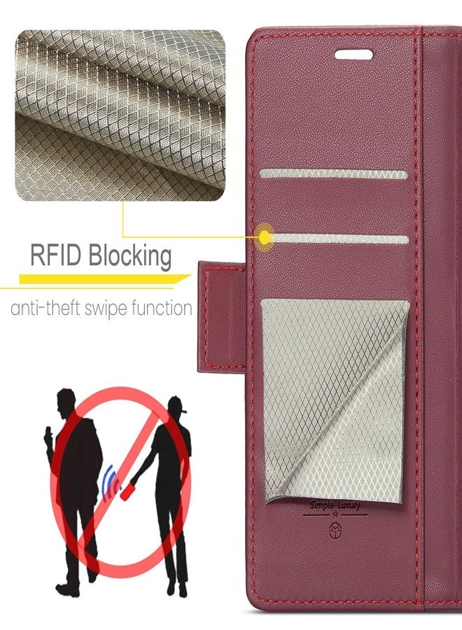 Rerzoiro for Samsung Galaxy Z Fold 7 Case, Premium PU Leather Wallet Case Flip Cover with [RFID Blocking][Card Holder][Stand Function] Shockproof Protective for Samsung Galaxy Z Fold 7, Red - Image 2