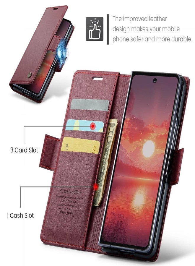 Rerzoiro for Samsung Galaxy Z Fold 7 Case, Premium PU Leather Wallet Case Flip Cover with [RFID Blocking][Card Holder][Stand Function] Shockproof Protective for Samsung Galaxy Z Fold 7, Red - Image 3