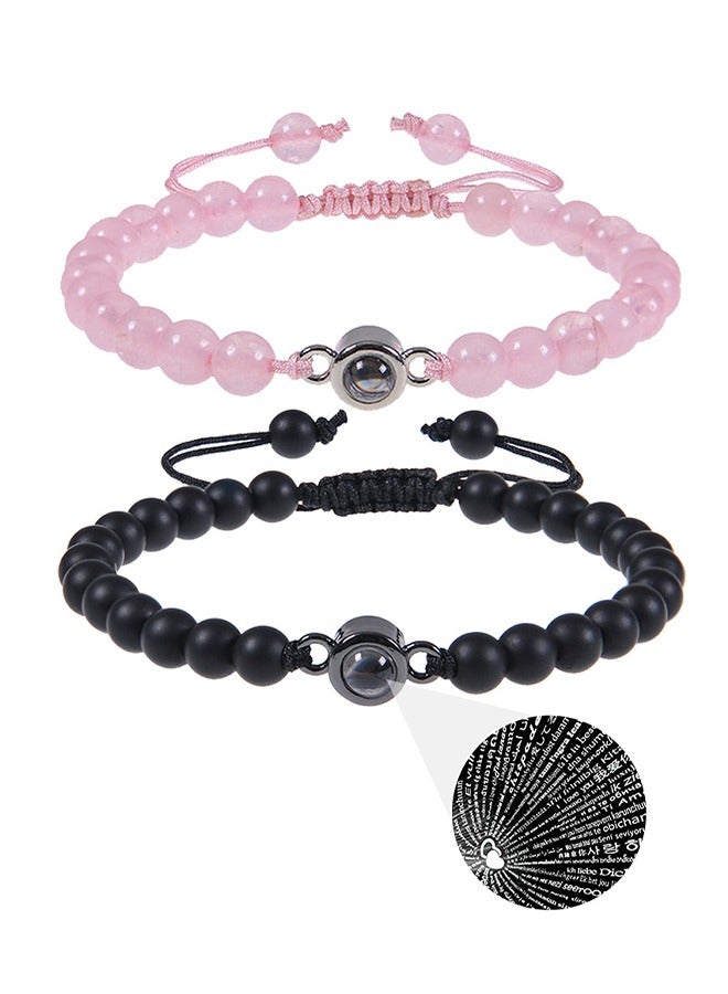 HS 2PCS Magnetic Couple Bracelets Matching Heart Charms Adjustable Relationship Distance Connecting Bracelets, Two-Wire Strong Couples Friendship Bracelet Beads Gifts For His And Her - Image 1
