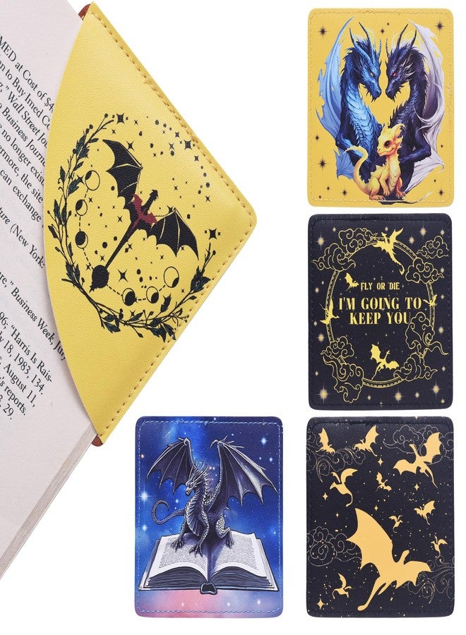 LParkin LPaikin 5PCS Fourth Wing Dragon Corner Bookmarks for Men Women, PU Leather Book Accessories for Dragon Book Lovers, Perfect Bookworm Gifts for Adults Kids Birthday - Image 1