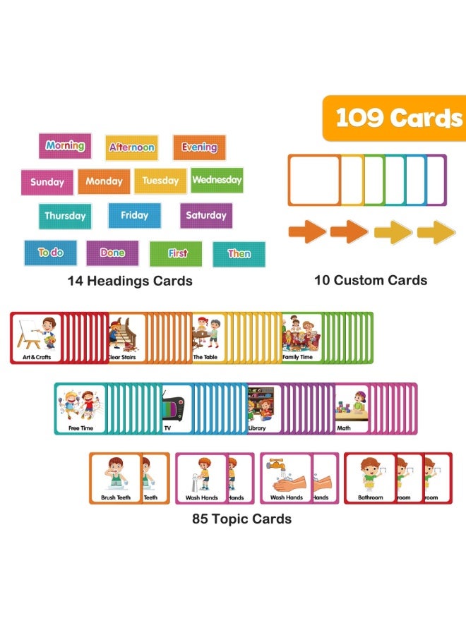 Large Visual Schedule for Kids Chore Reward Chart,Bedtime Routine Chart for Toddlers,Double Side Weekly Planner Board with 109 Cards for Home School Planner,Autism Learning Materials. - Image 4