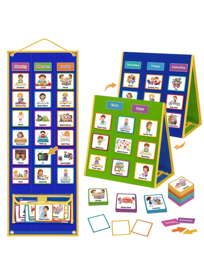 Large Visual Schedule for Kids Chore Reward Chart,Bedtime Routine Chart for Toddlers,Double Side Weekly Planner Board with 109 Cards for Home School Planner,Autism Learning Materials. - Image 1