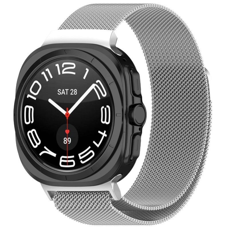 SK سوار ساعة ذكية سوار معدني من الستانلس ستيل متوافق مع Samsung Galaxy Watch Ultra بملاءمة قابلة للتعديل وحزام بديل للاستخدام اليومي باللون وردي قابل للتعديل باللون الوردي - Image 4