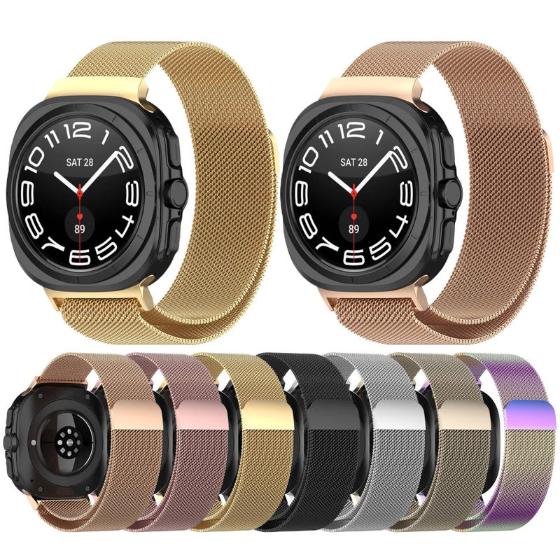 SK سوار ساعة ذكية سوار معدني من الستانلس ستيل متوافق مع Samsung Galaxy Watch Ultra بملاءمة قابلة للتعديل وحزام بديل للاستخدام اليومي باللون وردي قابل للتعديل باللون الوردي - Image 2
