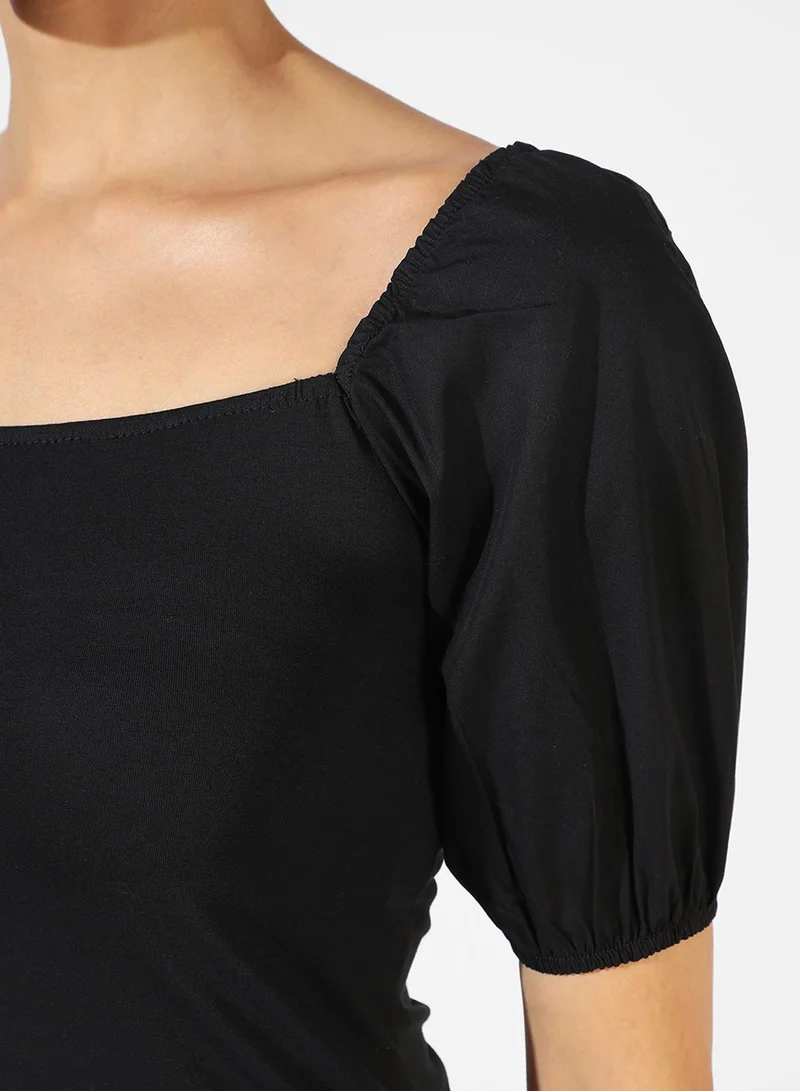 Pinacolada  Women's Midnight Black Puff-Sleeved Top for Women | Best Price UAE