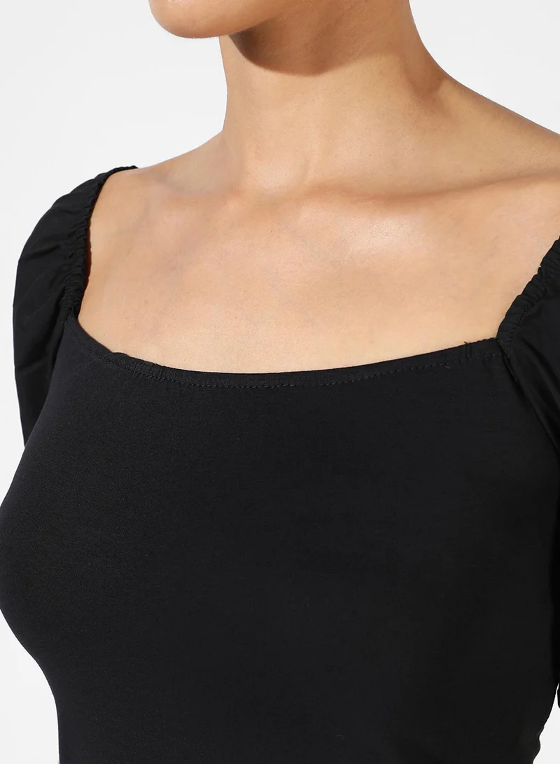 Pinacolada  Women's Midnight Black Puff-Sleeved Top for Women | Best Price UAE