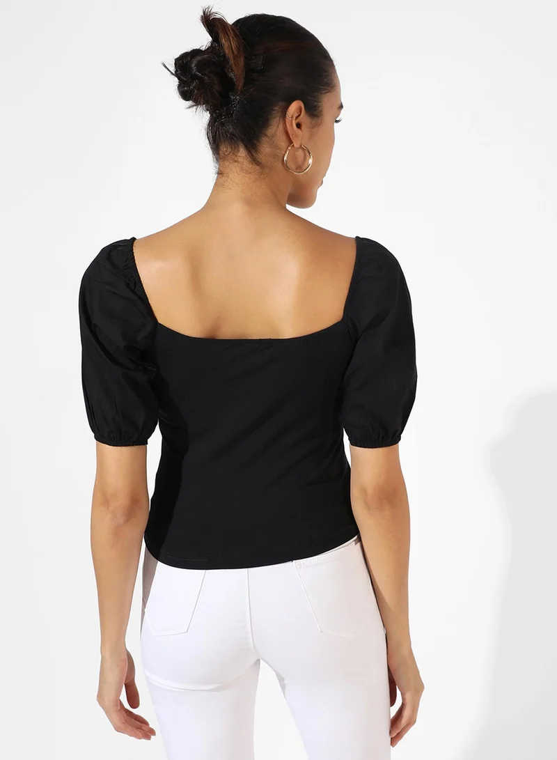 Pinacolada  Women's Midnight Black Puff-Sleeved Top for Women | Best Price UAE