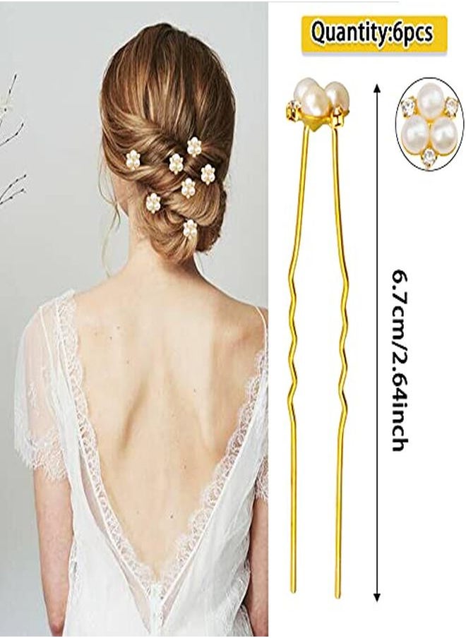 Messen Ces Wedding Pearl Hair Pins For Brides Bridal Elegant Pearl Rhinestones Hair Pins Updos Hair Piece Hair Accessories For Brides Bridesmaid Women (Gold)  - Image 3