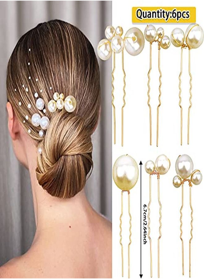 Messen Ces Wedding Pearl Hair Pins For Brides Bridal Elegant Pearl Rhinestones Hair Pins Updos Hair Piece Hair Accessories For Brides Bridesmaid Women (Gold)  - Image 4