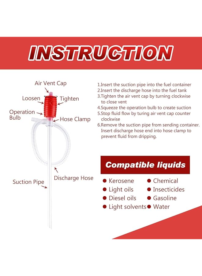 KASTWAVE Car Fuel Tank Sucker, Portable Siphon Pump For Gasoline Diesel And Other Liquid Water, For Vehicles, Lawn Mowers, And More, Efficient Multipurpose Pumps For Petrol, Kerosene, And Alcohol - Image 3