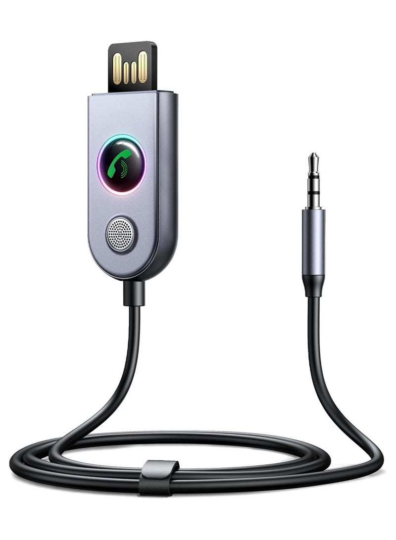 Bluetooth 5.3 Car Receiver with Noise Cancelling AUX Adapter, 3.5mm Jack, Built-in Microphone for Hands-Free Calls and Audio Streaming - Image 1