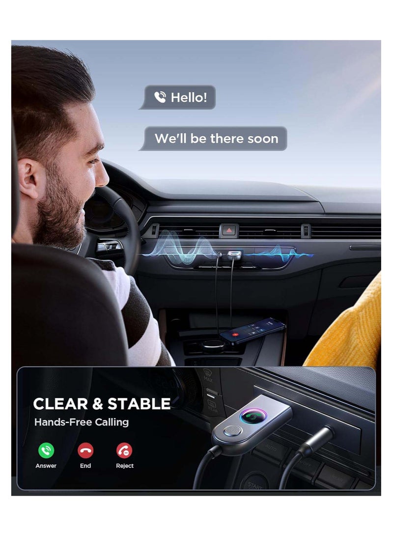 Bluetooth 5.3 Car Receiver with Noise Cancelling AUX Adapter, 3.5mm Jack, Built-in Microphone for Hands-Free Calls and Audio Streaming - Image 3