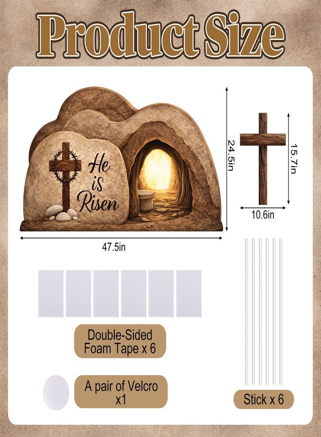 LFUTARI 48'' x 25'' Easter Empty Tomb Cardboard Display, Religious Resurrection Cardboard Decoration, Stand-Up He is Risen Cutout for Easter Gathering Church Stage Background Photo Prop - Image 2