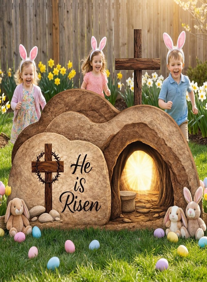 LFUTARI 48'' x 25'' Easter Empty Tomb Cardboard Display, Religious Resurrection Cardboard Decoration, Stand-Up He is Risen Cutout for Easter Gathering Church Stage Background Photo Prop - Image 4