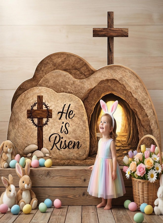 LFUTARI 48'' x 25'' Easter Empty Tomb Cardboard Display, Religious Resurrection Cardboard Decoration, Stand-Up He is Risen Cutout for Easter Gathering Church Stage Background Photo Prop - Image 5