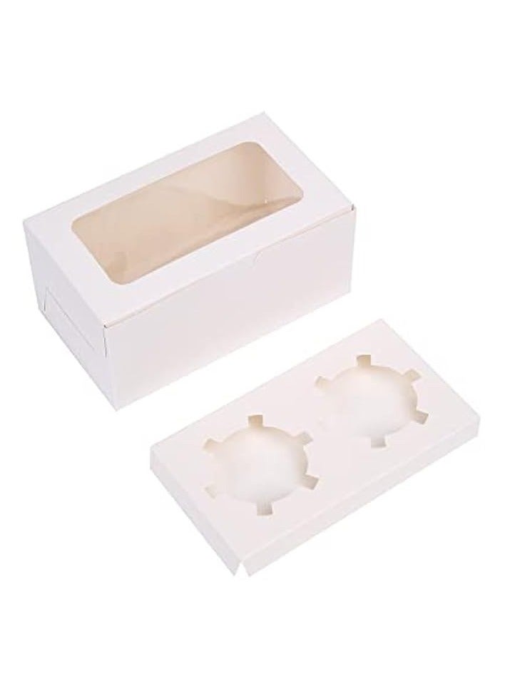 Green Tiger 2 Cavities Cupcake Box (Pack of 12) with Inserts Cupcake Containers Bakery Cake Carriers for Home Dessert Shop (2 Cavities, White) - Image 1