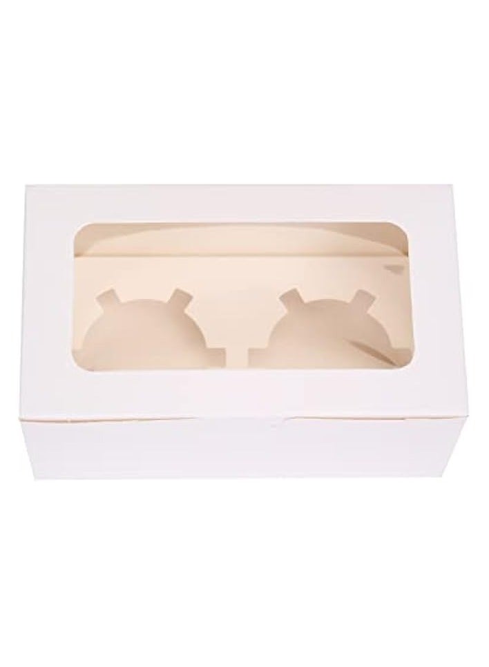 Green Tiger 2 Cavities Cupcake Box (Pack of 12) with Inserts Cupcake Containers Bakery Cake Carriers for Home Dessert Shop (2 Cavities, White) - Image 2