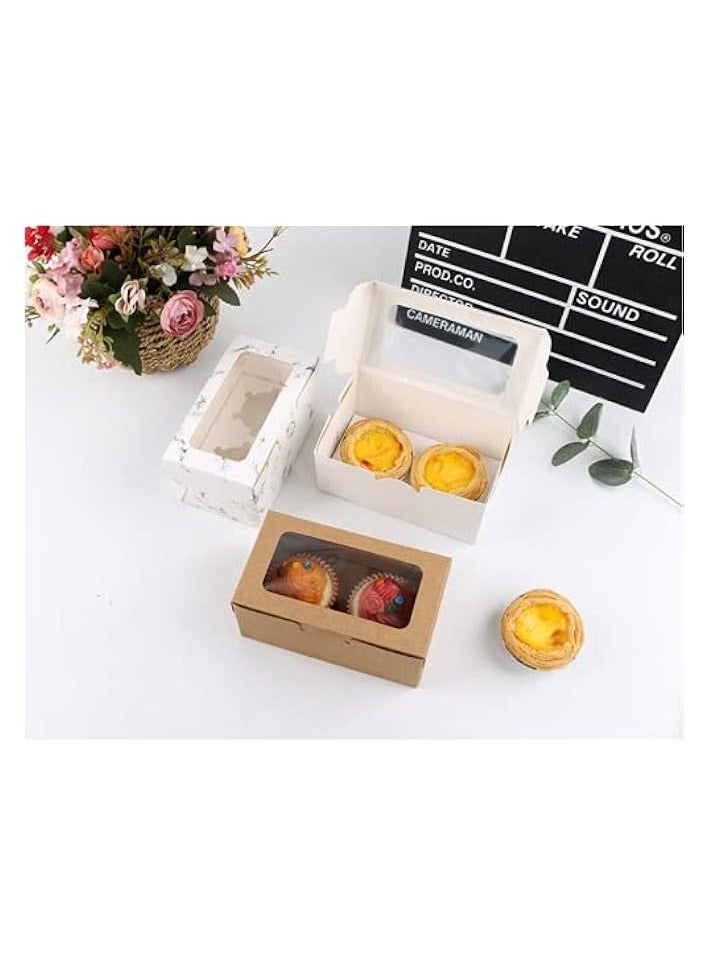 Green Tiger 2 Cavities Cupcake Box (Pack of 12) with Inserts Cupcake Containers Bakery Cake Carriers for Home Dessert Shop (2 Cavities, White) - Image 3