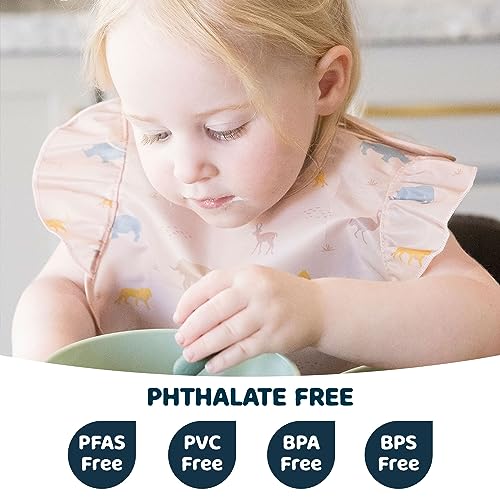 Tiny Twinkle Mess Proof Baby Bibs for Eating – Waterproof, Wipeable Toddler Bibs with Pocket – Baby Food Bibs for Girls & Boys(3 Pack,Petite Safari) - Image 2