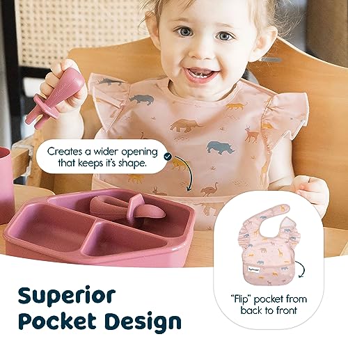 Tiny Twinkle Mess Proof Baby Bibs for Eating – Waterproof, Wipeable Toddler Bibs with Pocket – Baby Food Bibs for Girls & Boys(3 Pack,Petite Safari) - Image 5