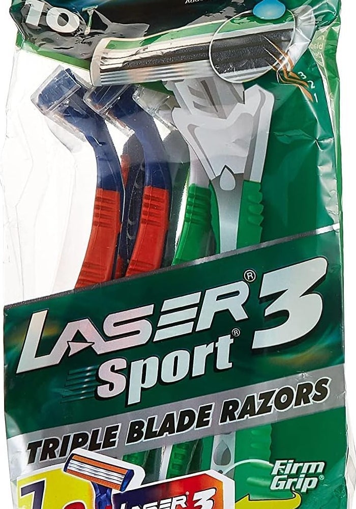 Laser Sport 3 Firm Grip Triple Blade Disposable Shaving Razors with Menthol - 10 Pack - Image 1