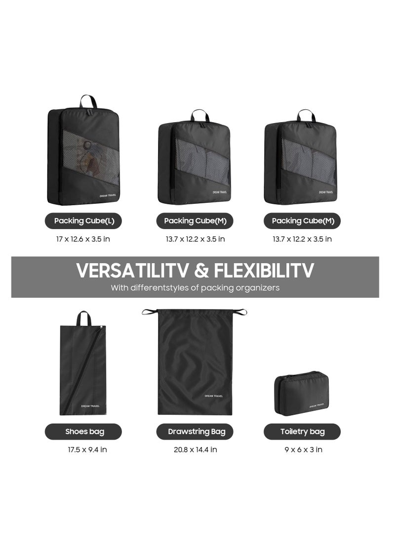 SYOSI - Packing Cubes for Travel, 6 Pcs Lightweight Luggage Organizer Bag Travel Cubes, Durable Travel Bags, Foldable Suitcase Bags Set for Travel Accessories and Essentials, Black - Image 1