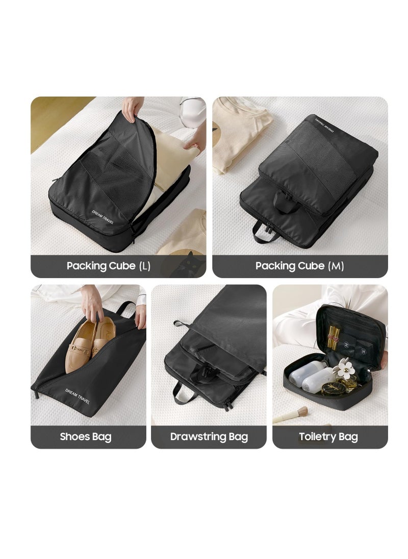 SYOSI - Packing Cubes for Travel, 6 Pcs Lightweight Luggage Organizer Bag Travel Cubes, Durable Travel Bags, Foldable Suitcase Bags Set for Travel Accessories and Essentials, Black - Image 1
