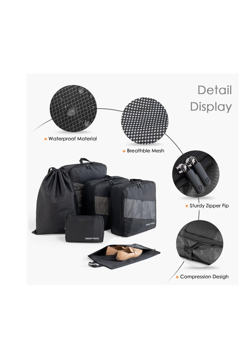 SYOSI - Packing Cubes for Travel, 6 Pcs Lightweight Luggage Organizer Bag Travel Cubes, Durable Travel Bags, Foldable Suitcase Bags Set for Travel Accessories and Essentials, Black - Image 1