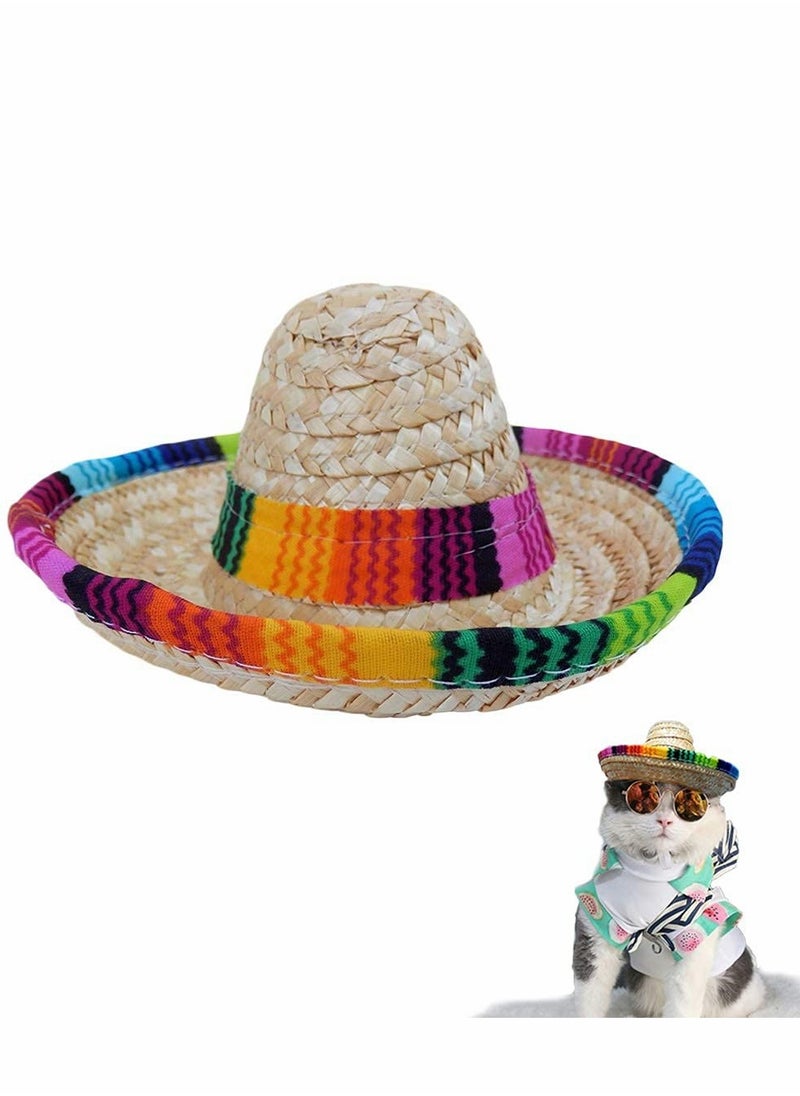 KASTWAVE Dog Sombrero Hat, Cat Mexican Hats Mini Straw with Multicolor TrimSombrero Party Hats for Small Pets/Puppy/Cat  - Image 1