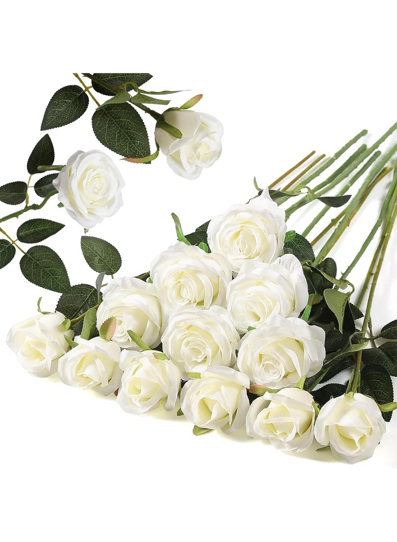 DUNISO 12PCS Artificial Silk Flowers, Bridal Wedding Bouquet, Realistic Roses Bouquet Long Stem for Home, Wedding Decoration, Party (White) - Image 1