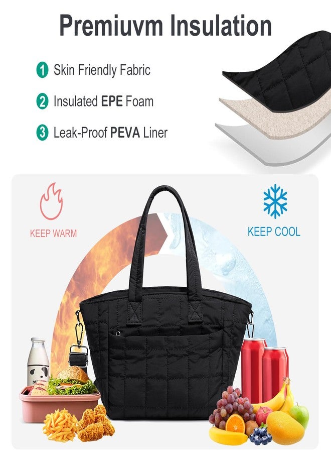 LOIDOU Lunch Box for Women Girls Insulated Lunch Bag Large Lunch Tote Bag Cute Lunchbox Cooler Bag for Work Travel Picnic (Black) - Image 3