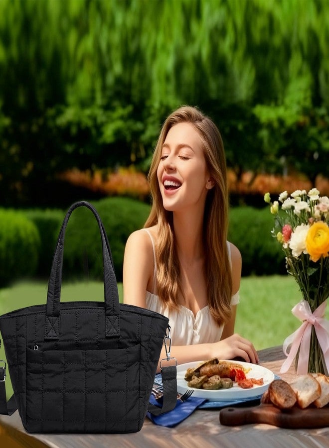 LOIDOU Lunch Box for Women Girls Insulated Lunch Bag Large Lunch Tote Bag Cute Lunchbox Cooler Bag for Work Travel Picnic (Black) - Image 2
