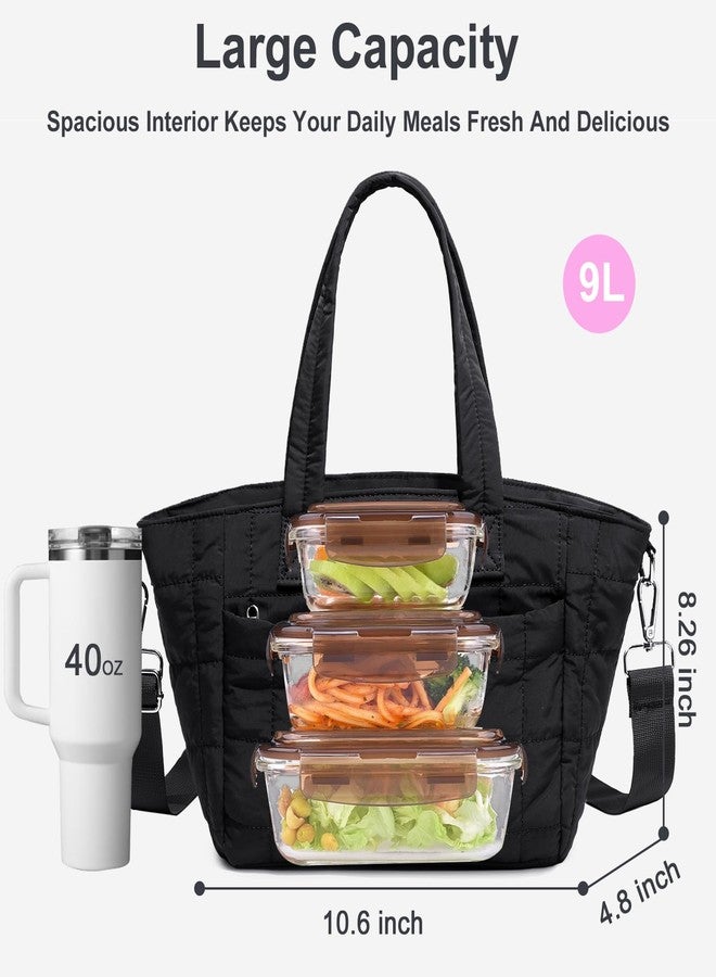 LOIDOU Lunch Box for Women Girls Insulated Lunch Bag Large Lunch Tote Bag Cute Lunchbox Cooler Bag for Work Travel Picnic (Black) - Image 5